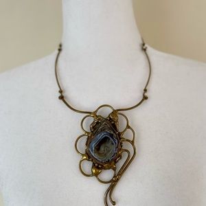 Unique handmade Geode brass sculpture necklace
